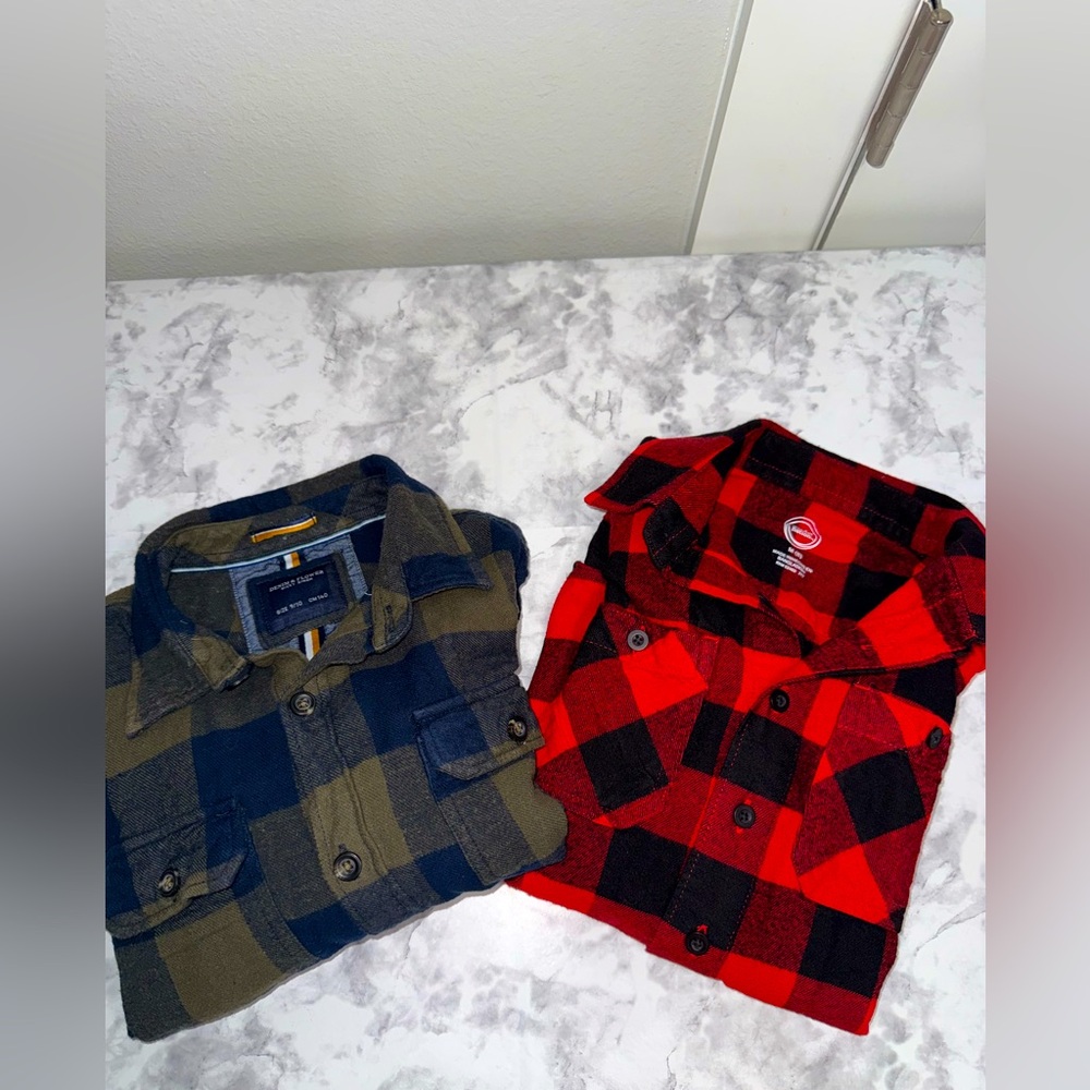 Plaid Button Down Shirts for Kids - Red and Green